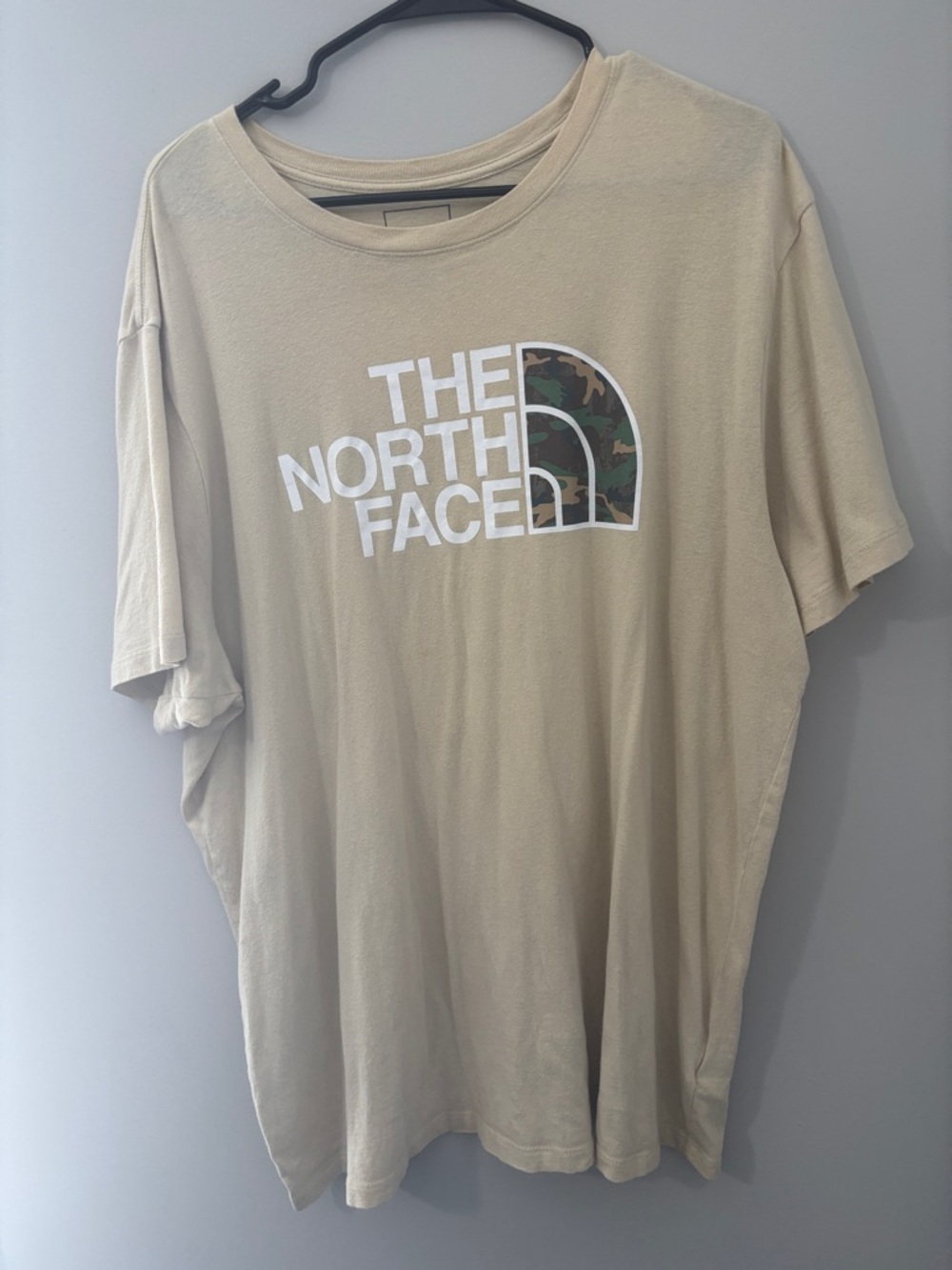 The North Face Beige Tee with Camo Half-Dome Logo